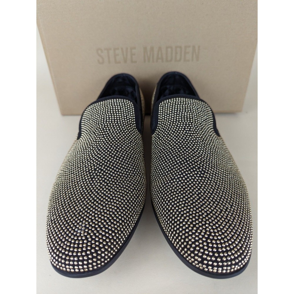 Steve Madden Mezmoryz Loafers Mens 9 Black Gold Studded Slip On Shoes NWB - Picture 7 of 14